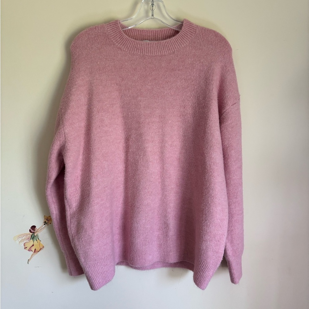 Zara Sweater Oversized Crew Neck Soft Pink Long Sleeve Pullover Wool Size S